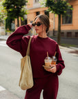Ivorie Studio Bukse Studio Essential Wide Leg Sweatpant - Burgundy