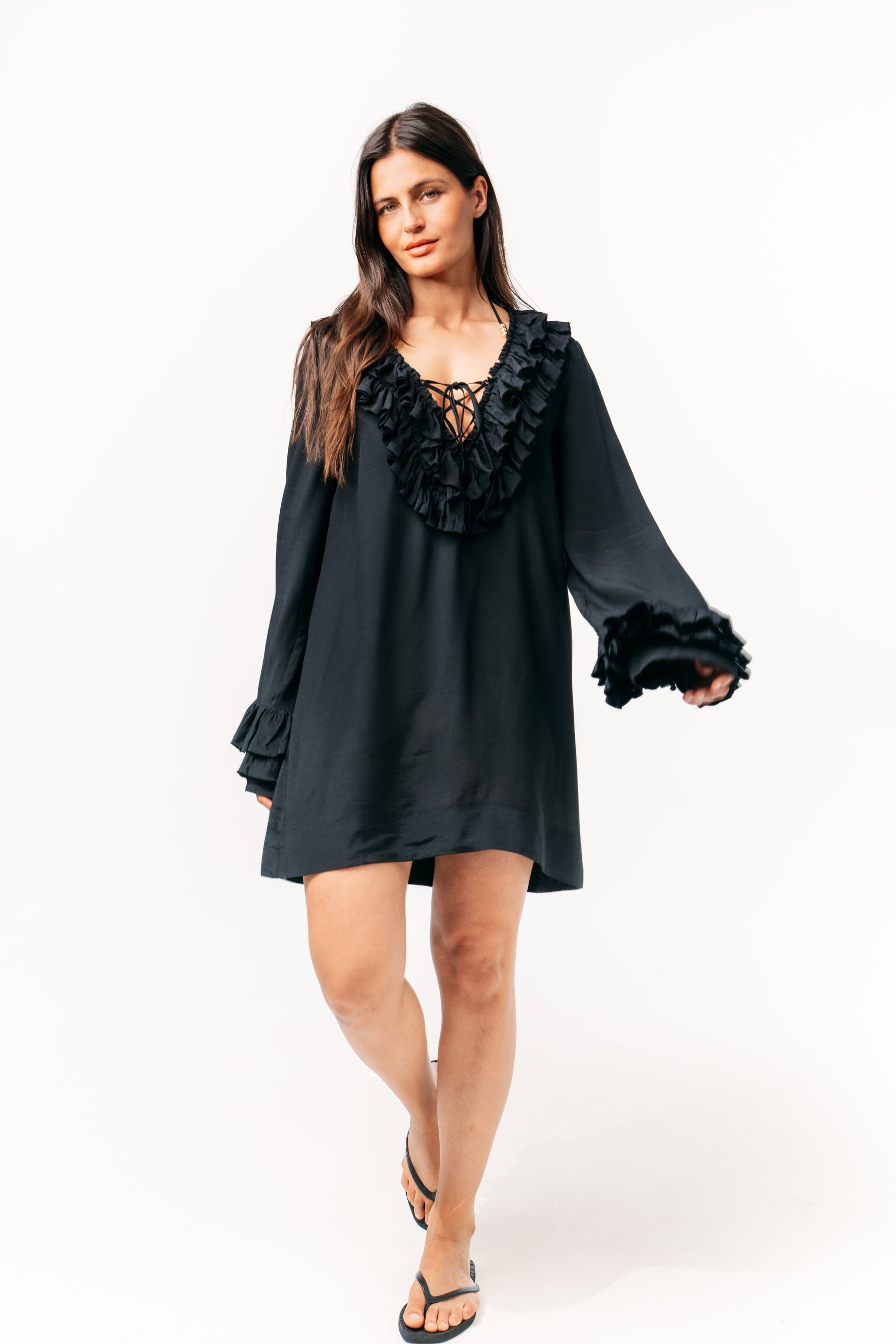 Riviera Frill Dress - Black – Ivorie Studio