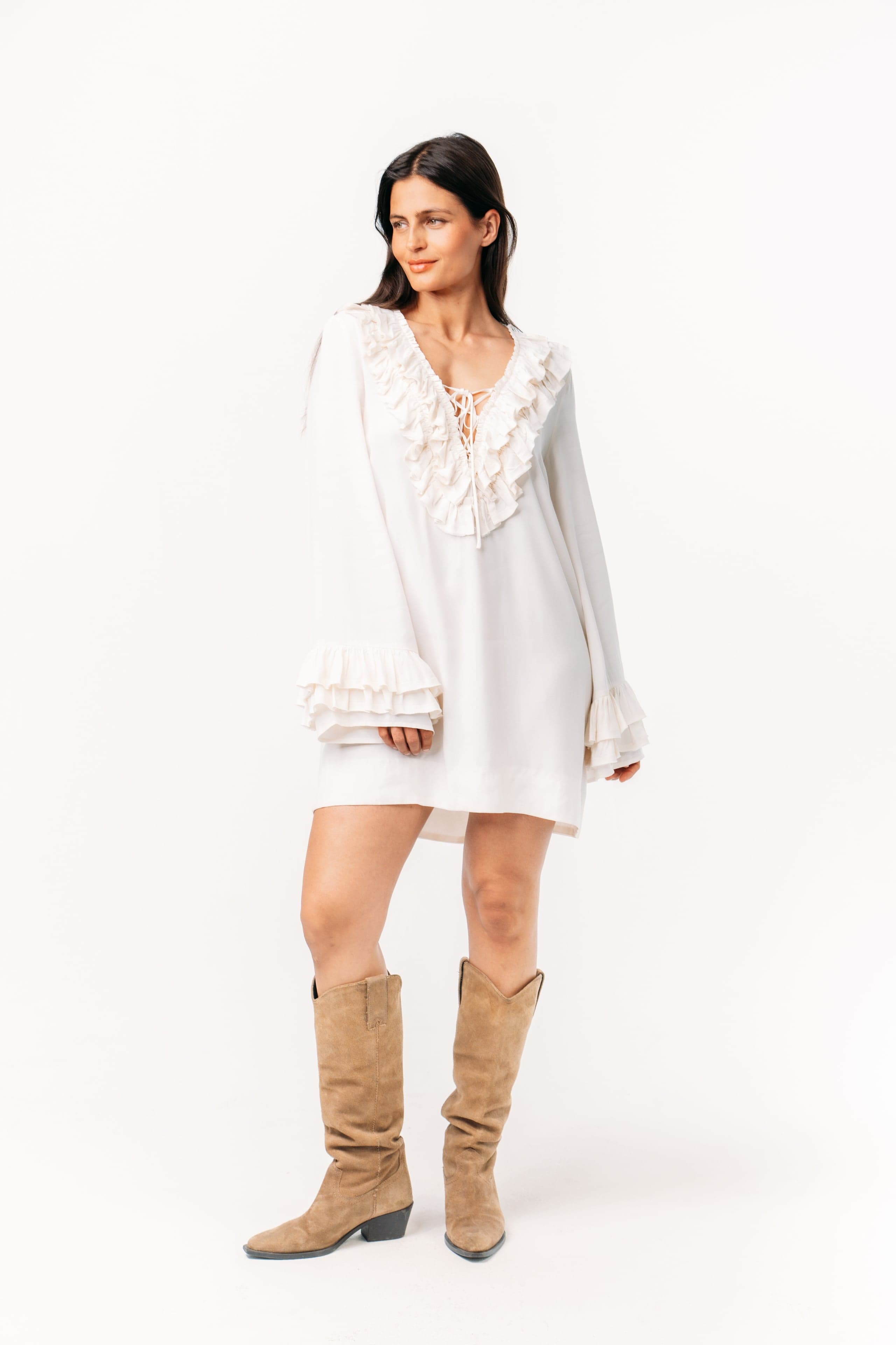 Ivorie Studio Dress Riviera Frill Dress - Whisper White