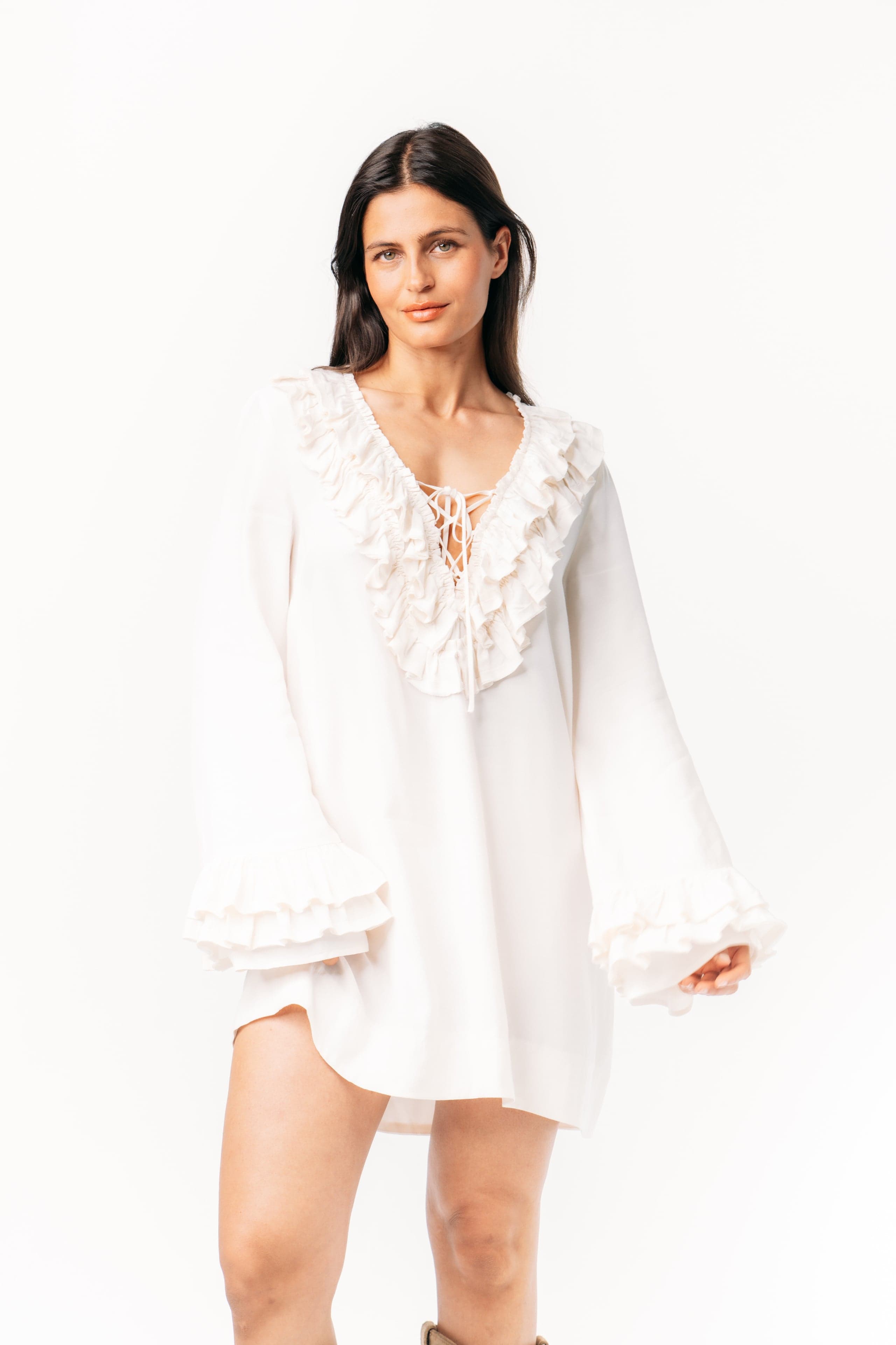 Ivorie Studio Dress Riviera Frill Dress - Whisper White