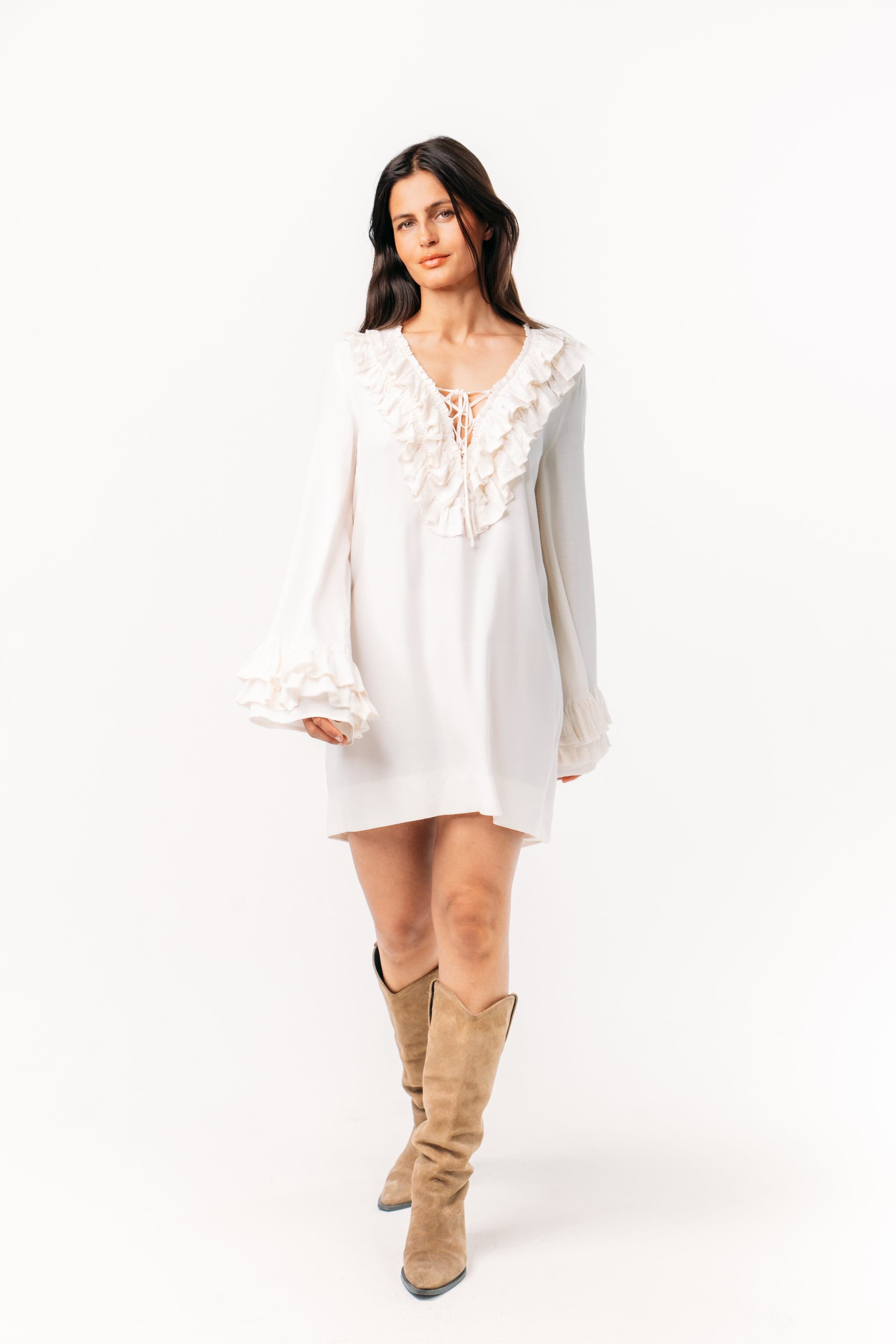 Ivorie Studio Dress Riviera Frill Dress - Whisper White