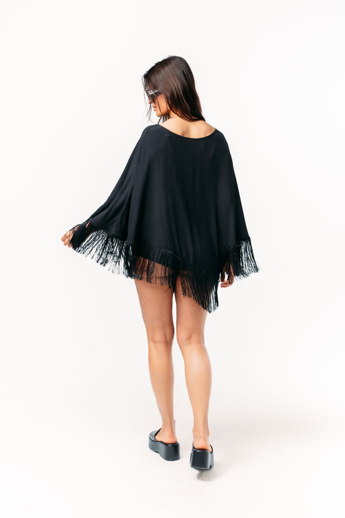 Ivorie Studio Poncho Golden Tides Fringe Poncho - Black