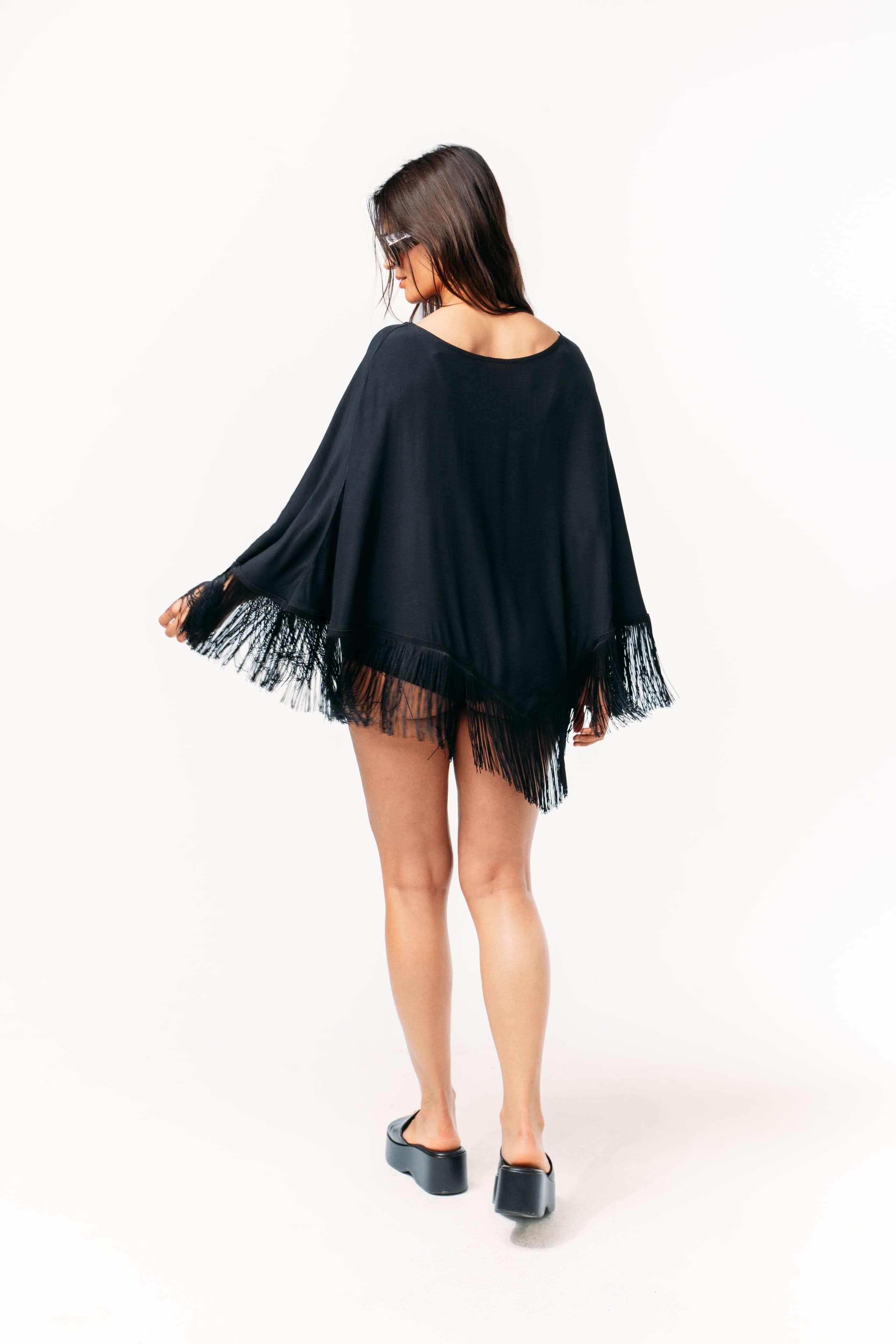 Ivorie Studio Poncho Golden Tides Fringe Poncho - Black