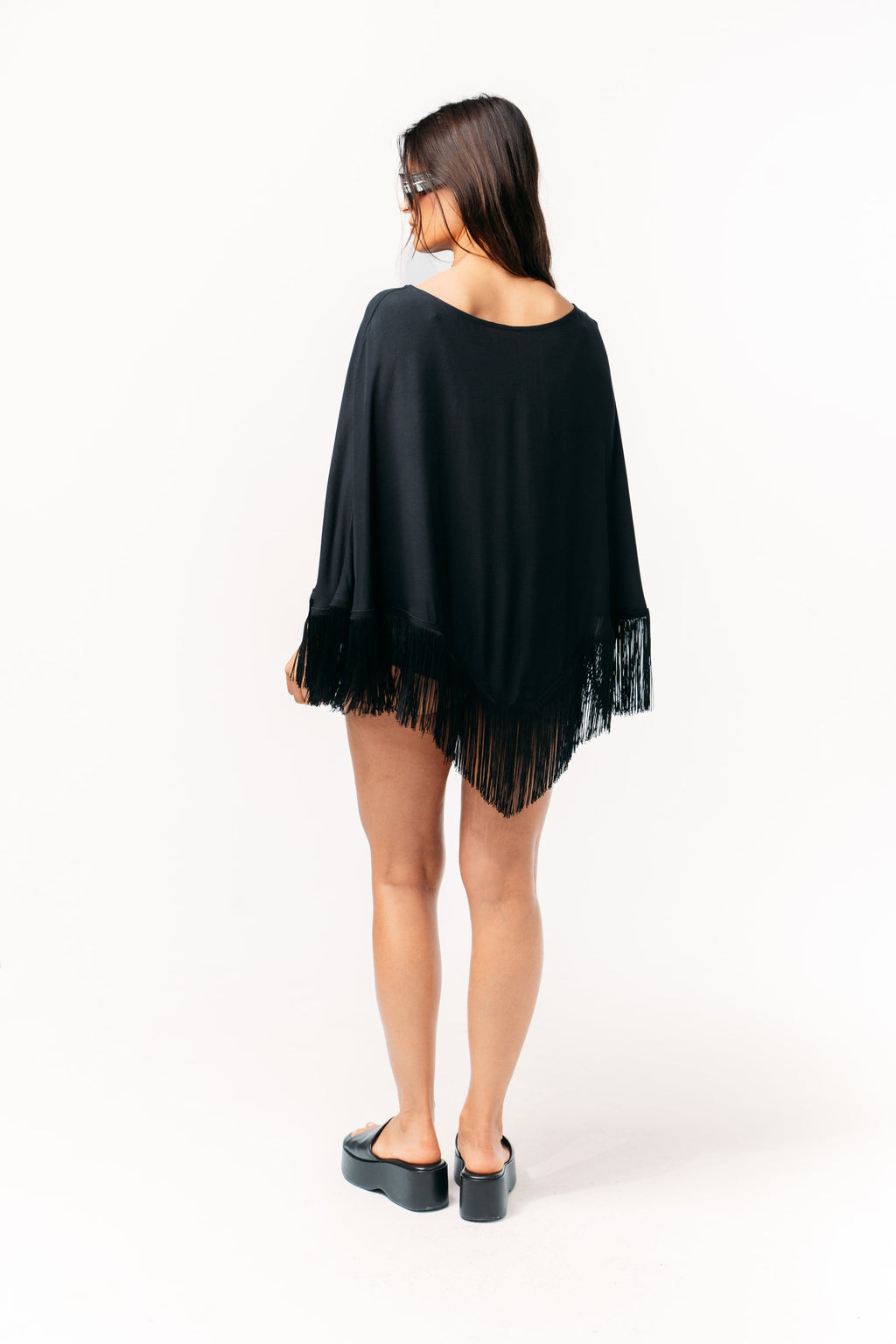 Ivorie Studio Poncho Golden Tides Fringe Poncho - Black