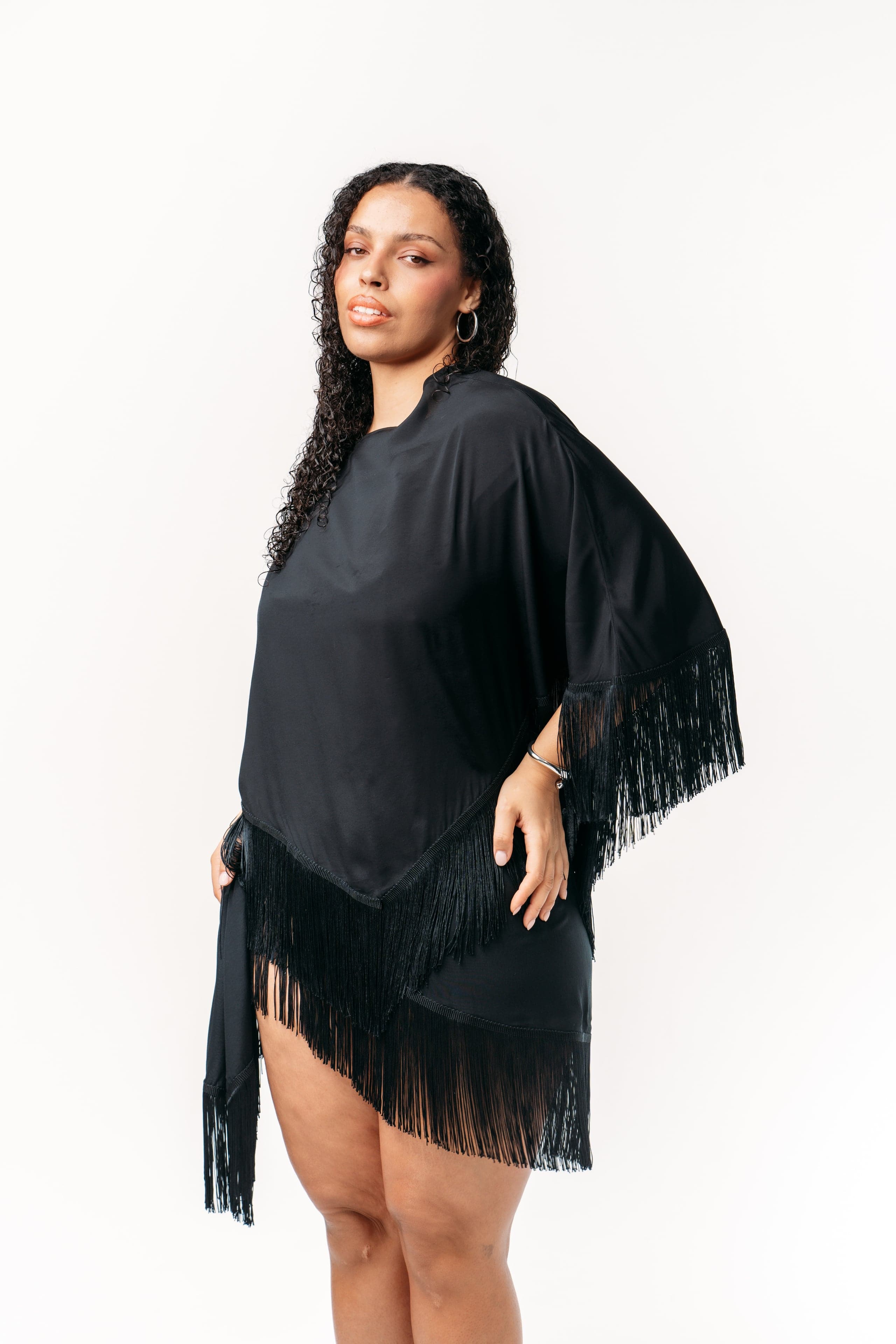 Ivorie Studio Poncho Golden Tides Fringe Poncho - Black
