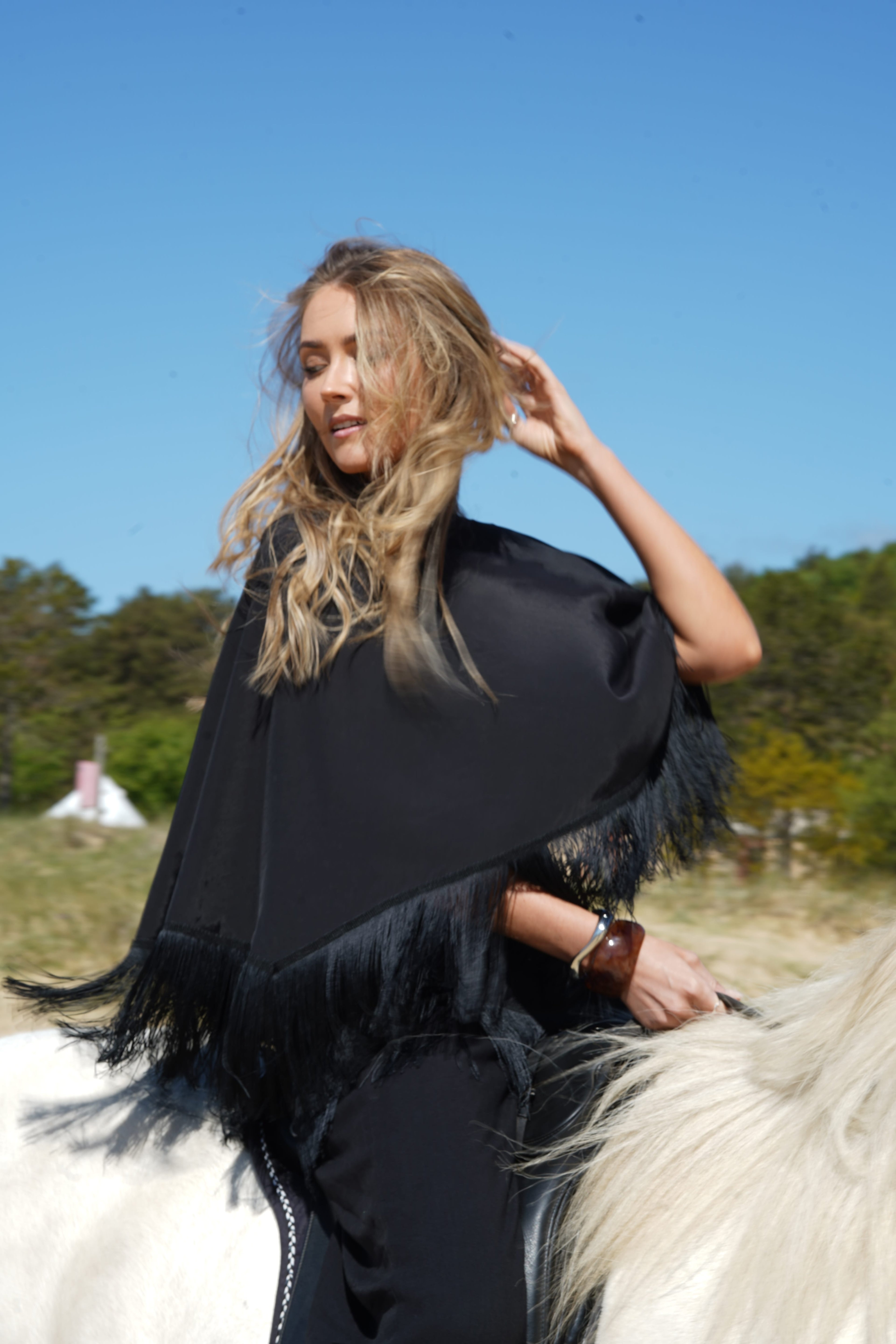Ivorie Studio Poncho Golden Tides Fringe Poncho - Black