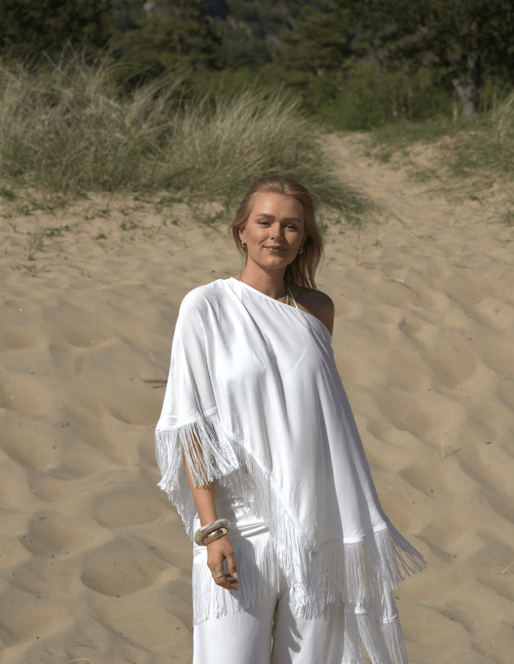 Ivorie Studio Poncho Golden Tides Fringe Poncho - Off-White