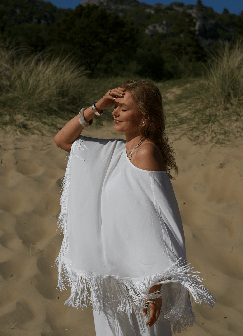 Ivorie Studio Poncho Golden Tides Fringe Poncho - Off-White