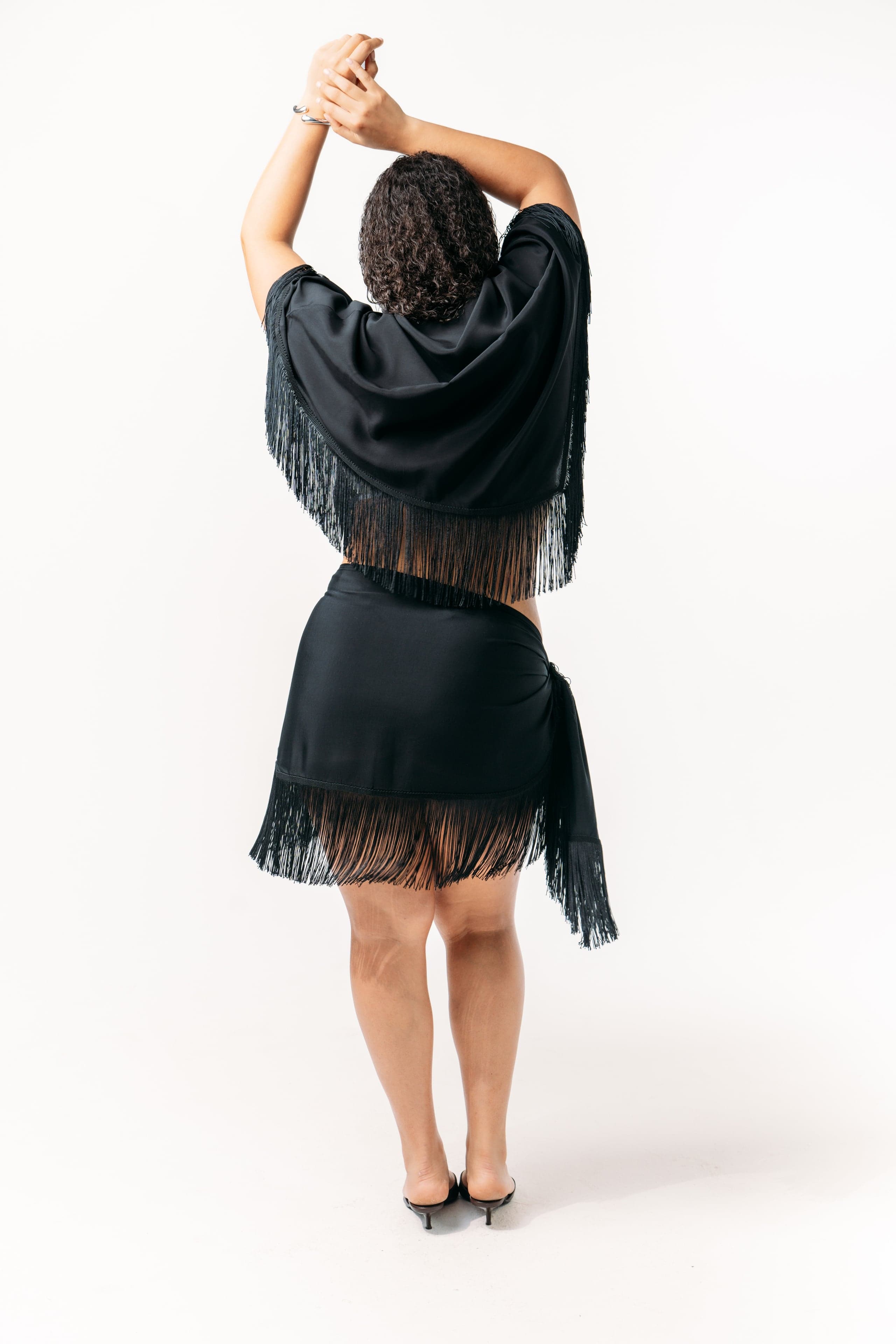 Ivorie Studio Skirt Golden Tides Fringe Sarong - Black