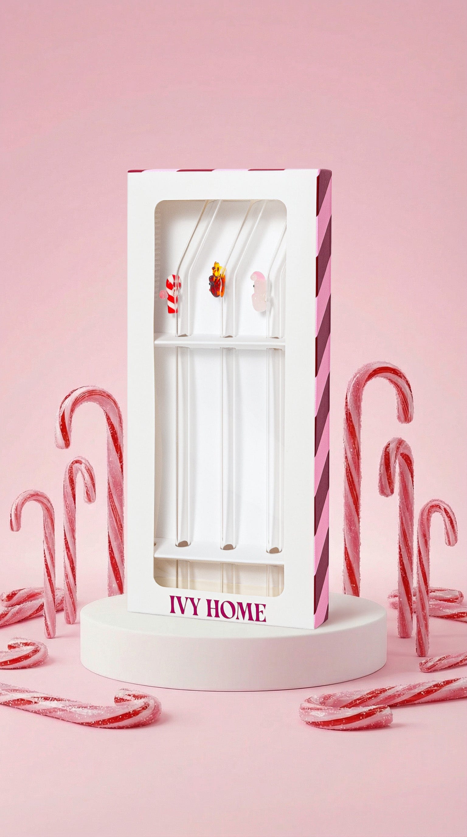 IVY HOME Christmas Friends 3pk Glass Straws